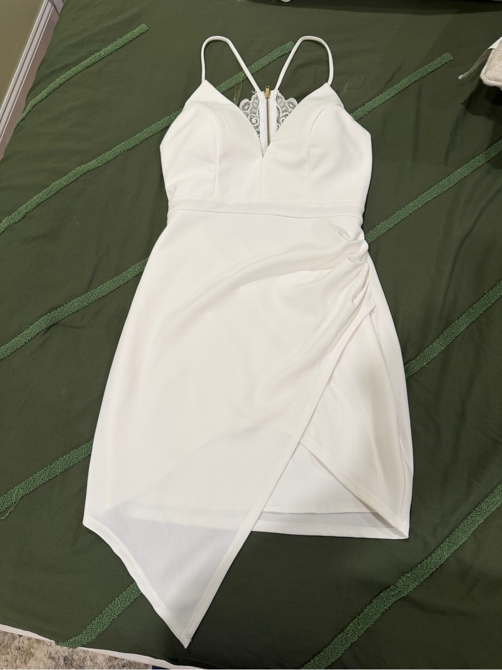 Emerald Sundae White Asymmetrical Spaghetti Strap Dress